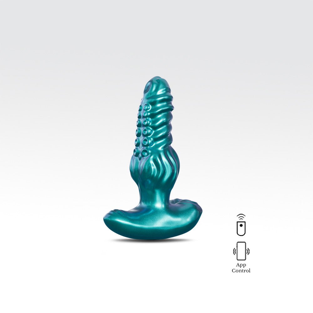 Teal electronic device with app control indicator on a white background