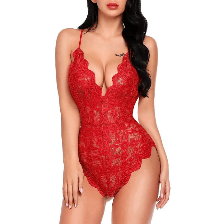Deep V Lingerie Lace Teddy One Piece Babydoll Bodysuit - Sohimi