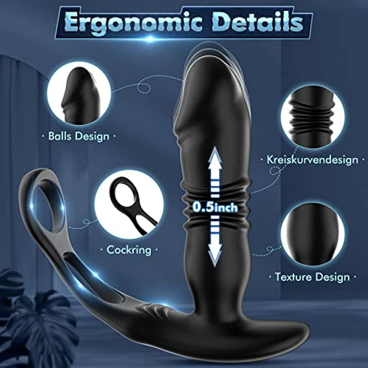 Dual Cock Ring Powerful Thrusting & Vibration Butt Plug - Sohimi