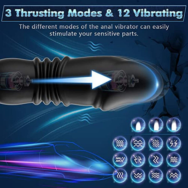 Dual Cock Ring Powerful Thrusting & Vibration Butt Plug - Sohimi