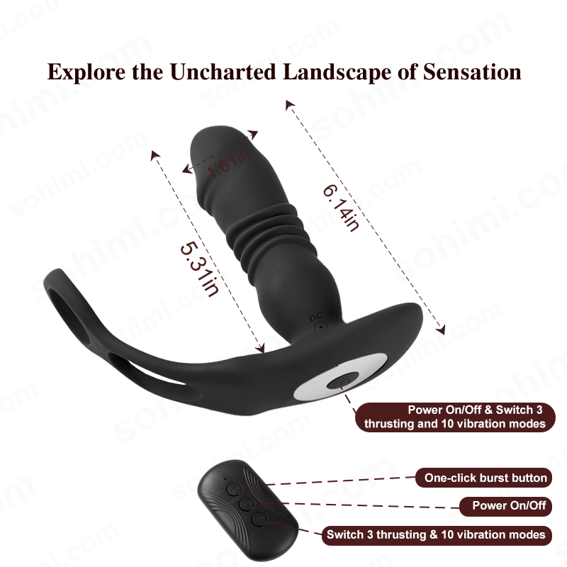 Dual Cock Ring Powerful Thrusting & Vibration Butt Plug - Sohimi