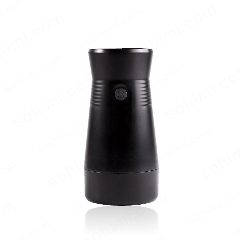 Black male masturbator device with a power button on a transparent background with 'sohimi.com' 