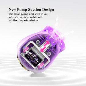 Purple pump unit with in-out valves on a white background