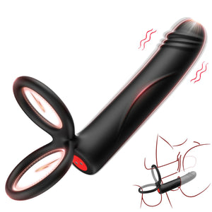LaBiKe 3 in 1 Double Penetration Couples Vibrating Dildo Toy with Rings - Sohimi
