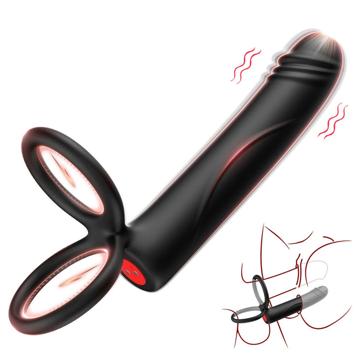 LaBiKe 3 in 1 Double Penetration Couples Vibrating Dildo Toy with Rings - Sohimi