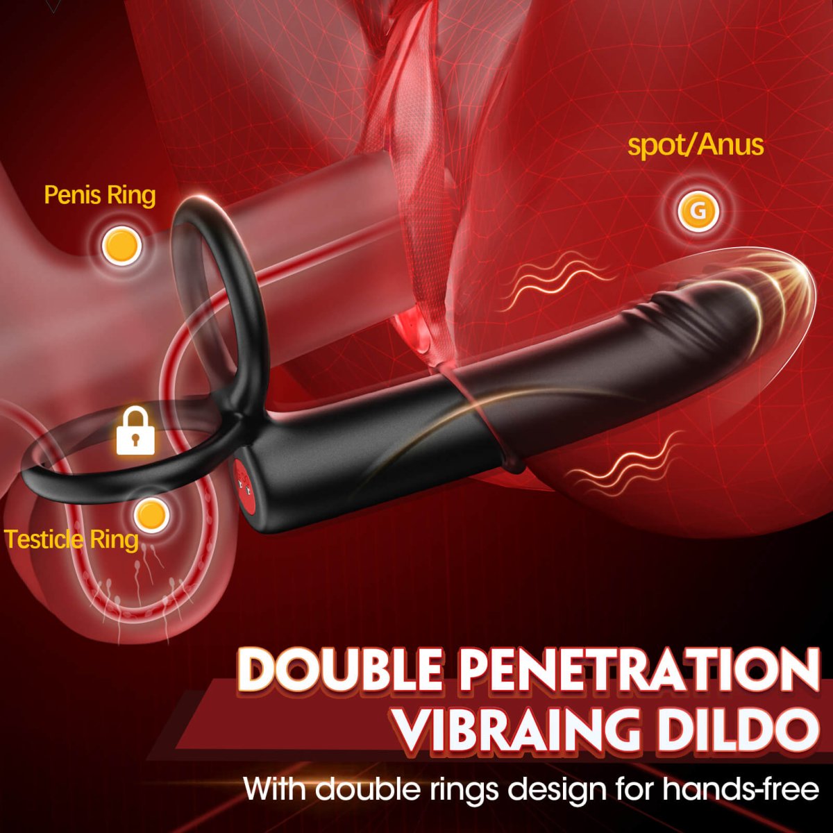 LaBiKe 3 in 1 Double Penetration Couples Vibrating Dildo Toy with Rings - Sohimi