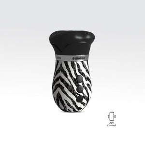 Black and white zebra-patterned electronic device with 'Sovoka' branding on a light gray background.