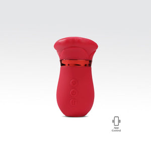 Red handheld device with a white background