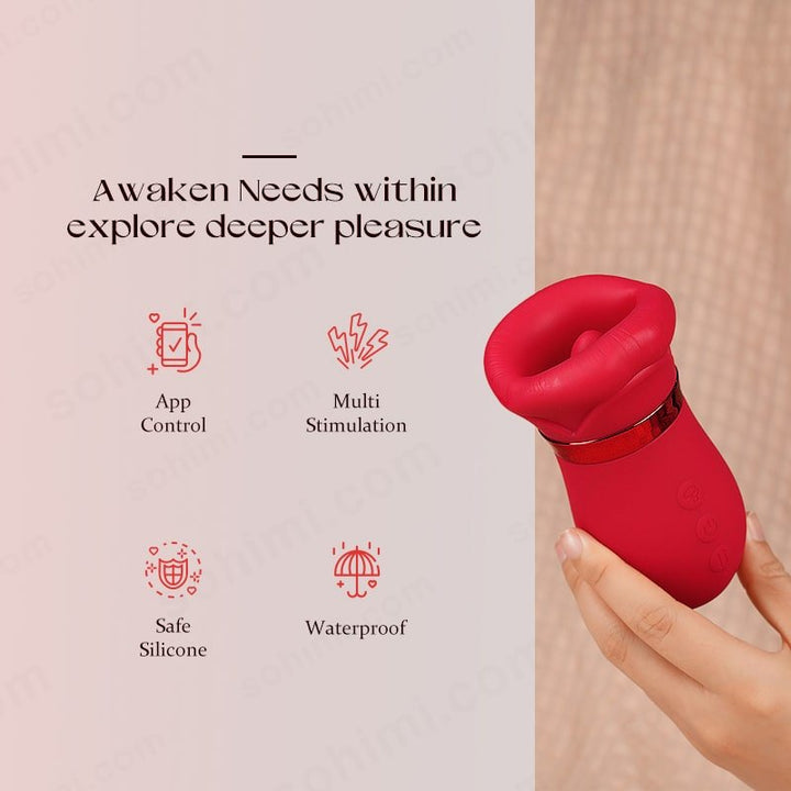 LIPS| Kiss App Control Tongue Licking Multi Stimulations Mouth Vibrator - Sohimi