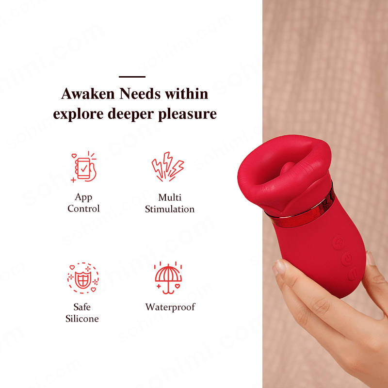 LIPS| Kiss App Control Tongue Licking Multi Stimulations Mouth Vibrator - Sohimi