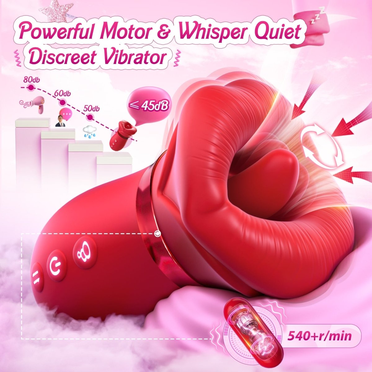 LIPS|4 in 1 Kiss App Control Tongue Licking Multi Stimulations Mouth Vibrator Toy - Sohimi