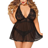 Plus Size Sexy Lace Pajamas Seductive Cami Dress Nightwear - Sohimi