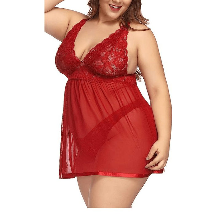 Plus Size Sexy Lace Pajamas Seductive Cami Dress Nightwear - Sohimi