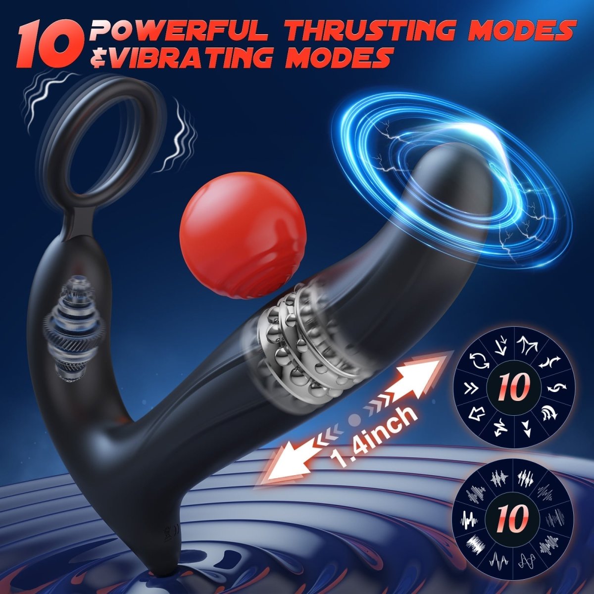 SBD 5 in 1 Thrusting & Vibrating Anal Vibrator Butt Plug with Cock Ring - Sohimi