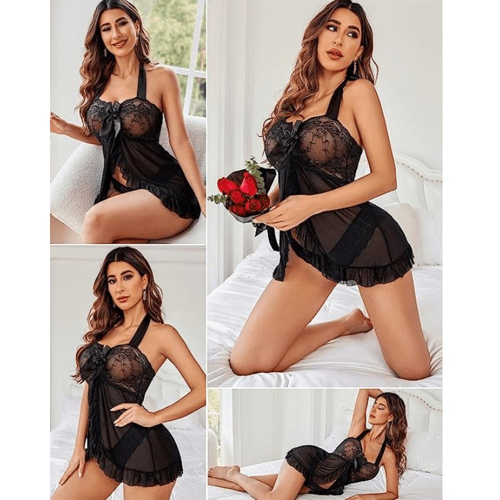 Sexy Lace Pajamas Seductive Cami Split Dress Nightwear - Sohimi