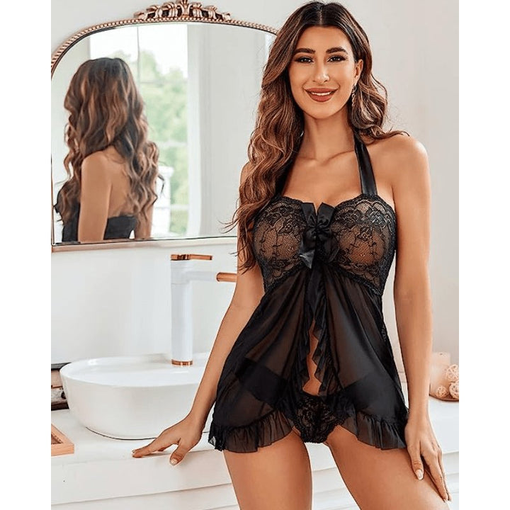 Sexy Lace Pajamas Seductive Cami Split Dress Nightwear - Sohimi