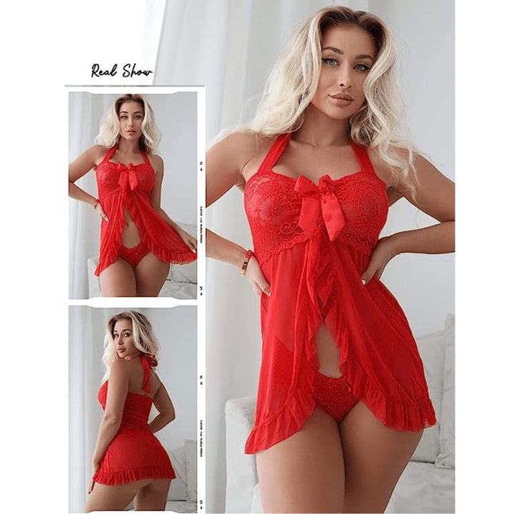 Sexy Lace Pajamas Seductive Cami Split Dress Nightwear - Sohimi