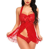Sexy Lace Pajamas Seductive Cami Split Dress Nightwear - Sohimi