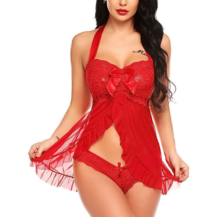 Sexy Lace Pajamas Seductive Cami Split Dress Nightwear - Sohimi