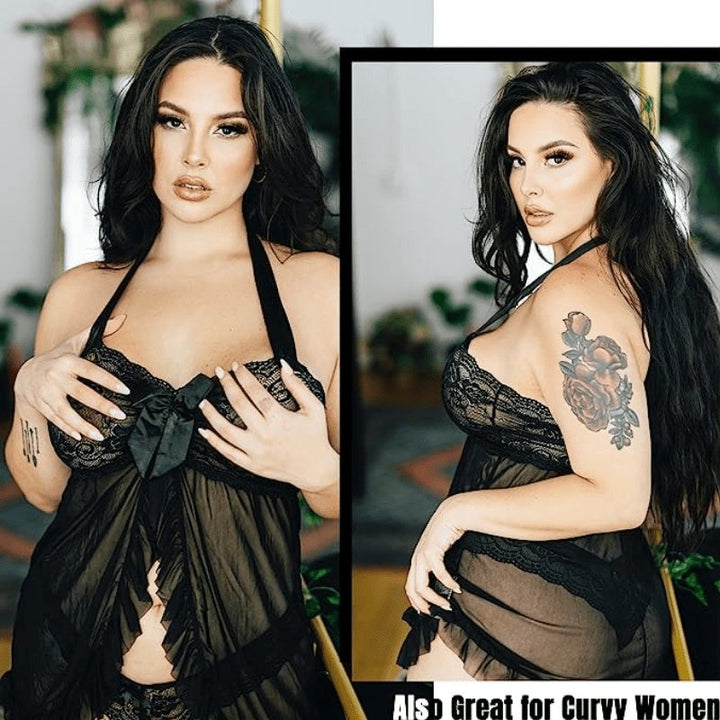 Sexy Lace Pajamas Seductive Cami Split Dress Nightwear - Sohimi