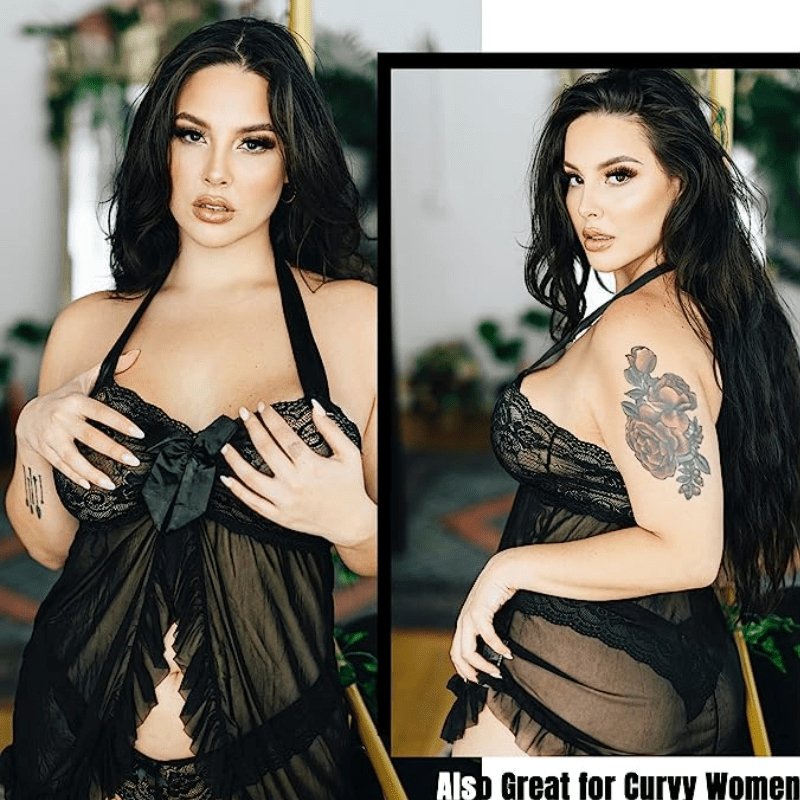 Sexy Lace Pajamas Seductive Cami Split Dress Nightwear - Sohimi