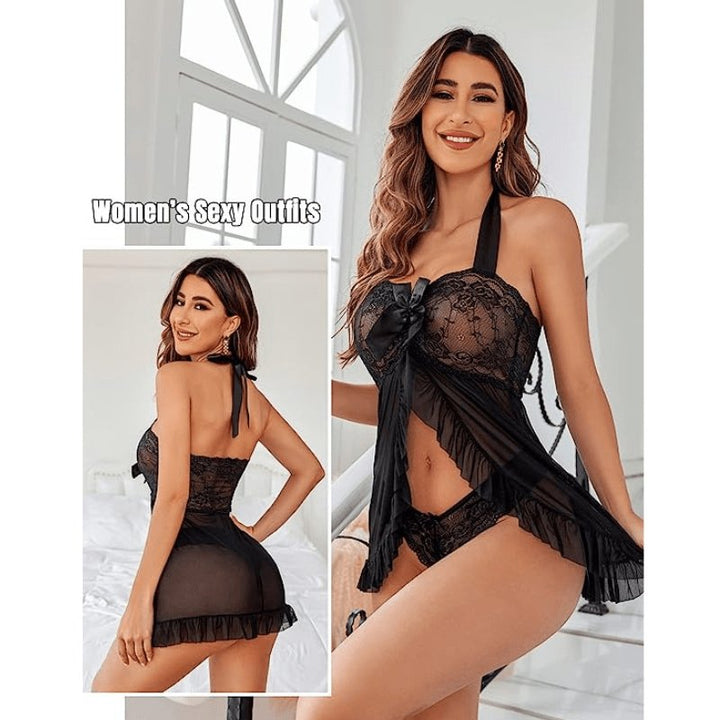 Sexy Lace Pajamas Seductive Cami Split Dress Nightwear - Sohimi