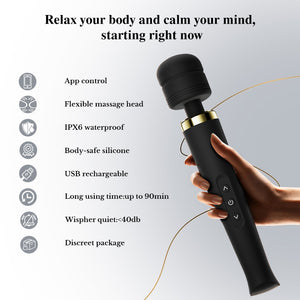 Soft silicone massage head delivering deep rumbly vibrations