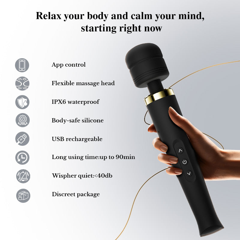 Soft silicone massage head delivering deep rumbly vibrations