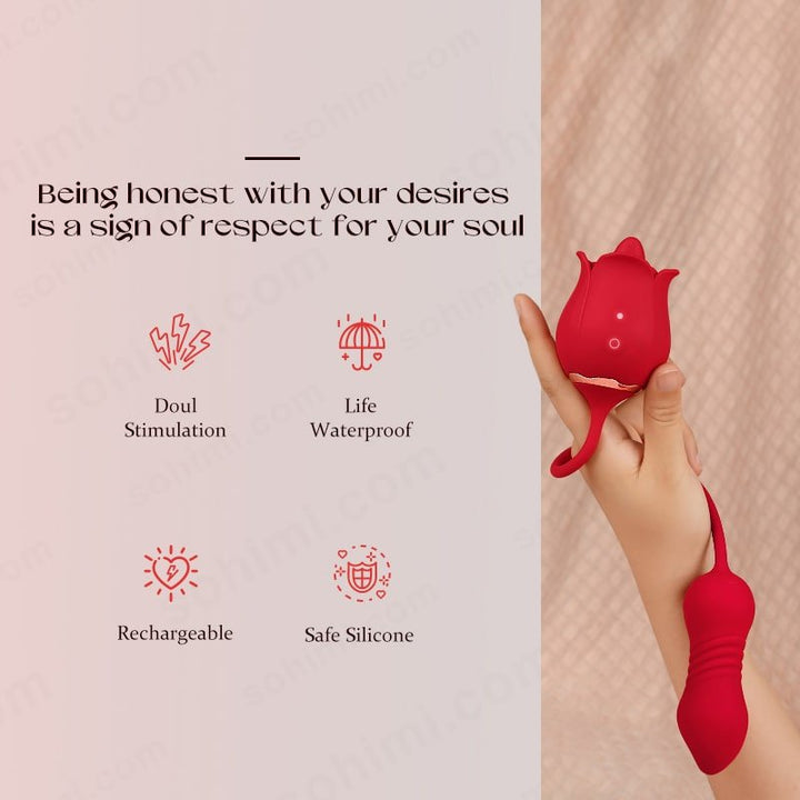 SKYLAR | Clitoral G - Spot Stimulator Rose Toy with Tongue - Sohimi