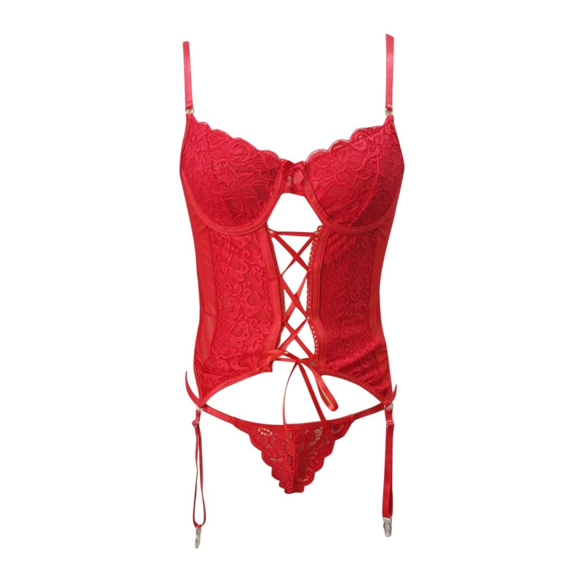 Thongs Garter 2 Piece Hollow Out Transparent Embroider Lingerie - Sohimi