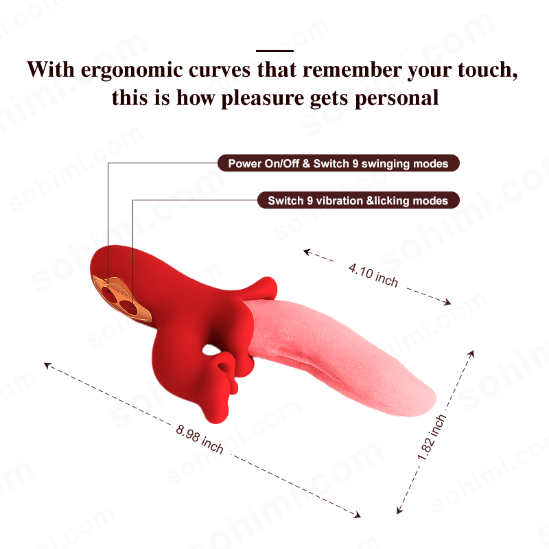 Sexual product with ergonomic curves on a green background with 'sohimi.com' branding.