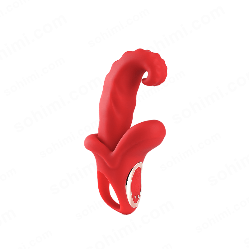 Red tongue vibe with a white center on a green background with 'sohimi.com' text.