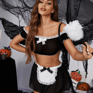 Woman Costume 3 Pcs Lace Lingerie Set with Top and Skrit(No Stockings) - Sohimi